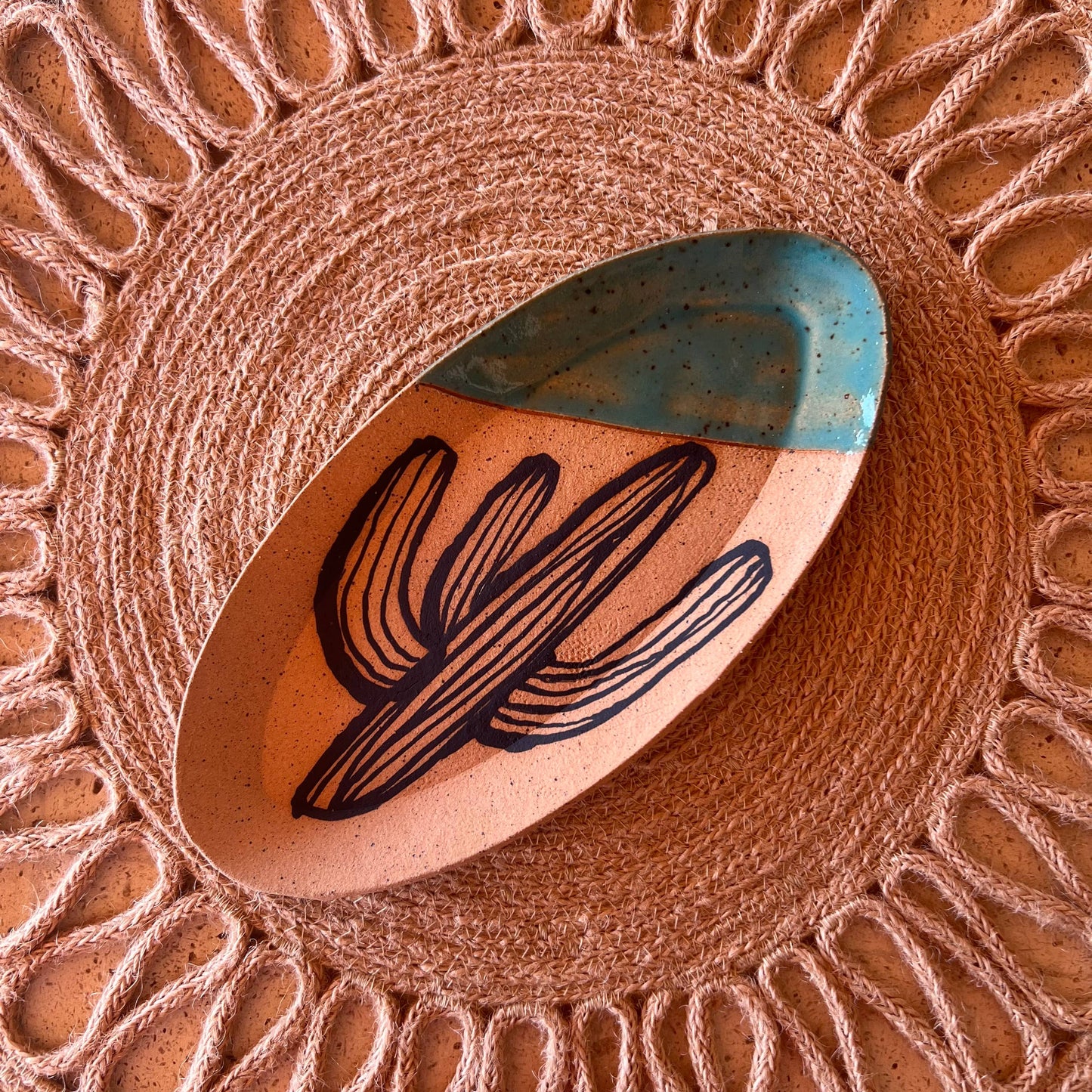 Cacti Oval Trinket Dish — Saguaro & Teal