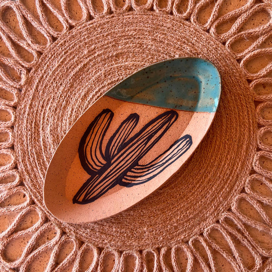 Cacti Oval Trinket Dish — Saguaro & Teal