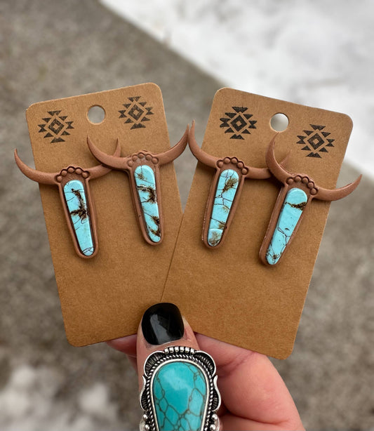Faux Turquoise Longhorn Clay Earrings