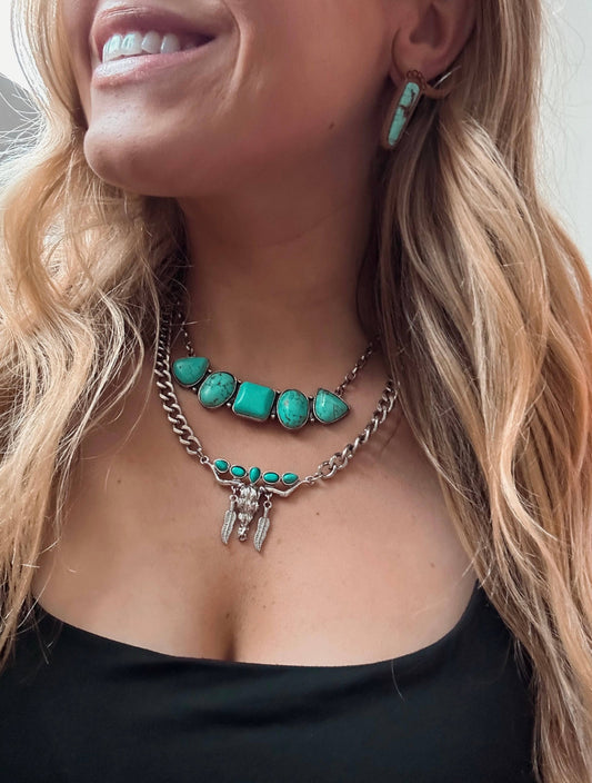 Faux Turquoise Longhorn Clay Earrings