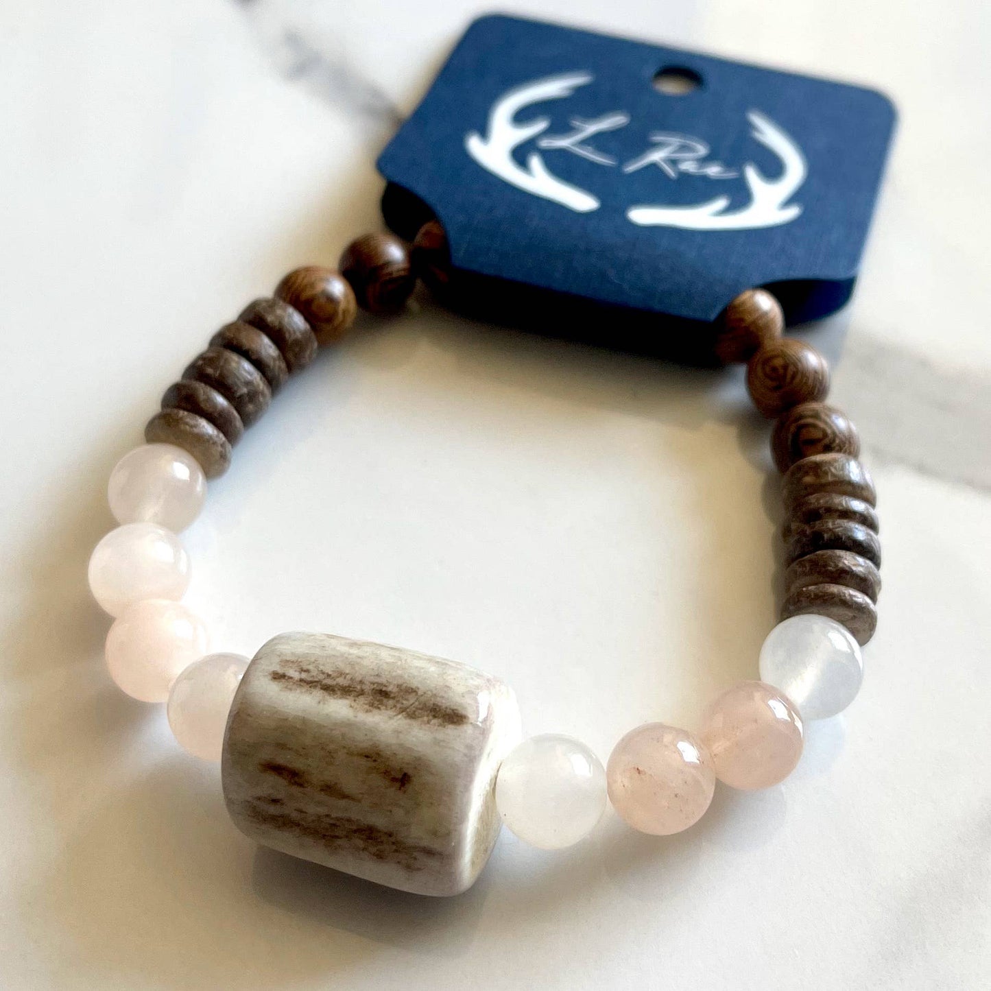 Deer Antler Bead + Gemstone Bracelet. 7 Gemstone options: Pink Moonstone