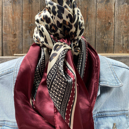 Wine Leopard Print Wild Rag Scarf