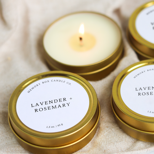 Lavender + Rosemary - 1.5 oz. Gold Tin Soy Candle