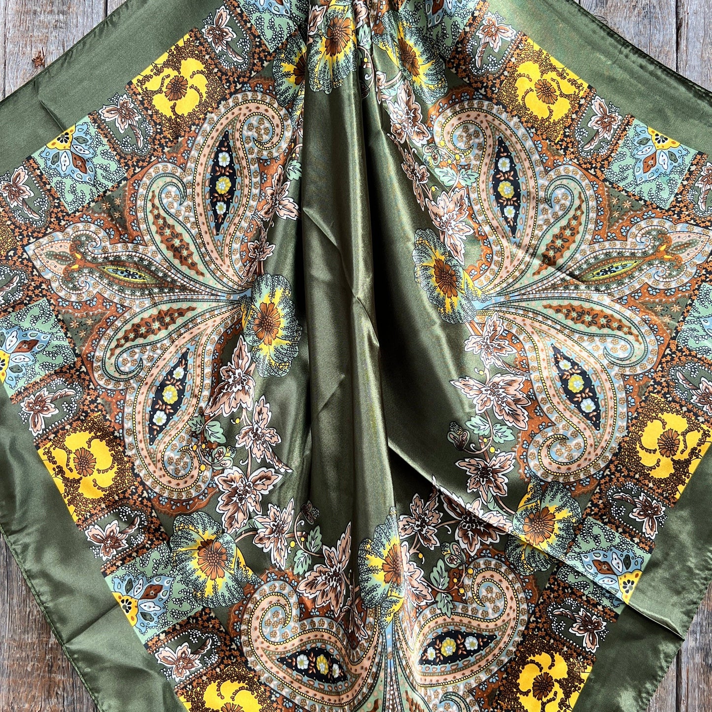 Olive Tone Paisley Wild Rag Scarf