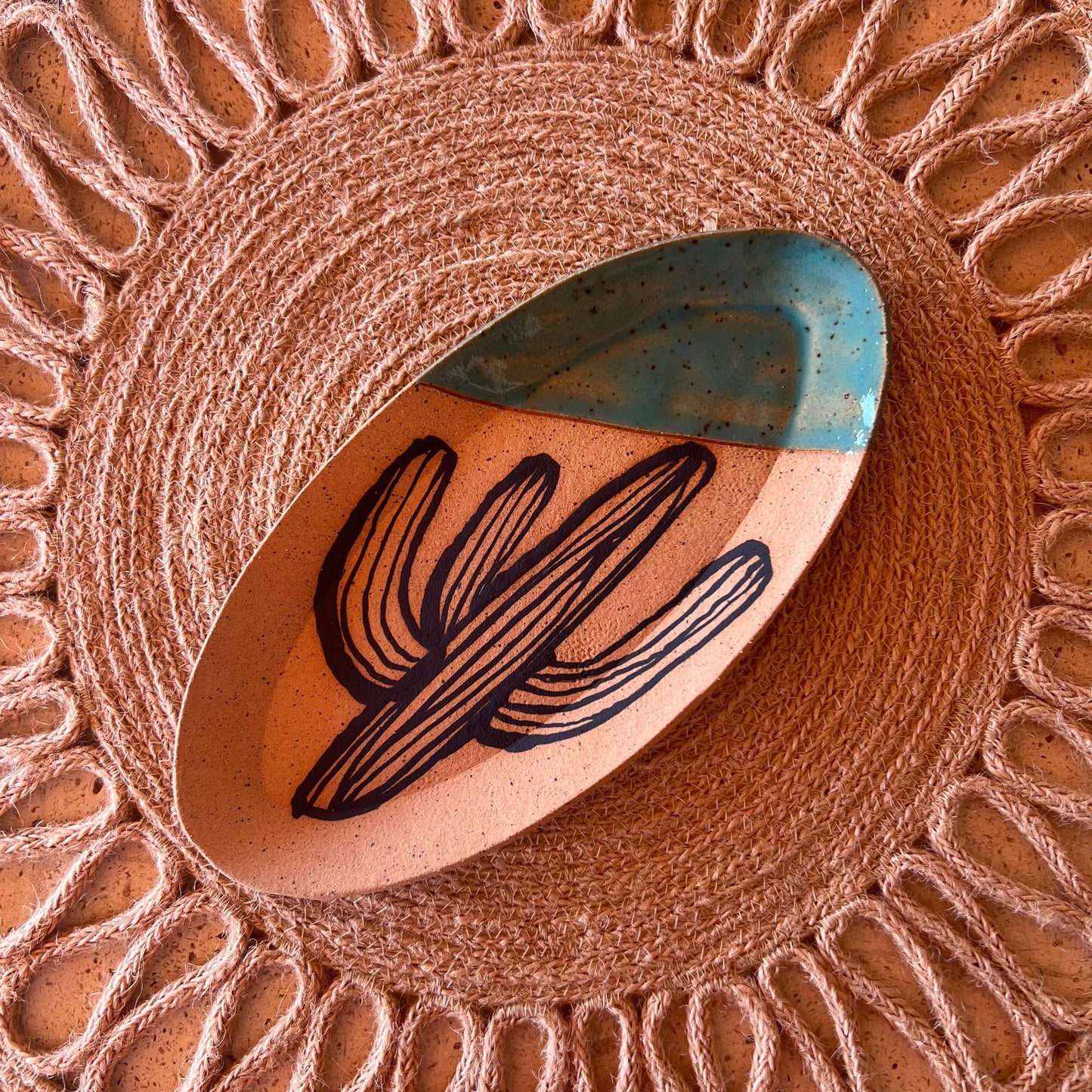 Cacti Oval Trinket Dish Saguaro/Teal