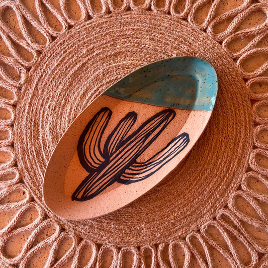 Cacti Oval Trinket Dish Saguaro/Teal