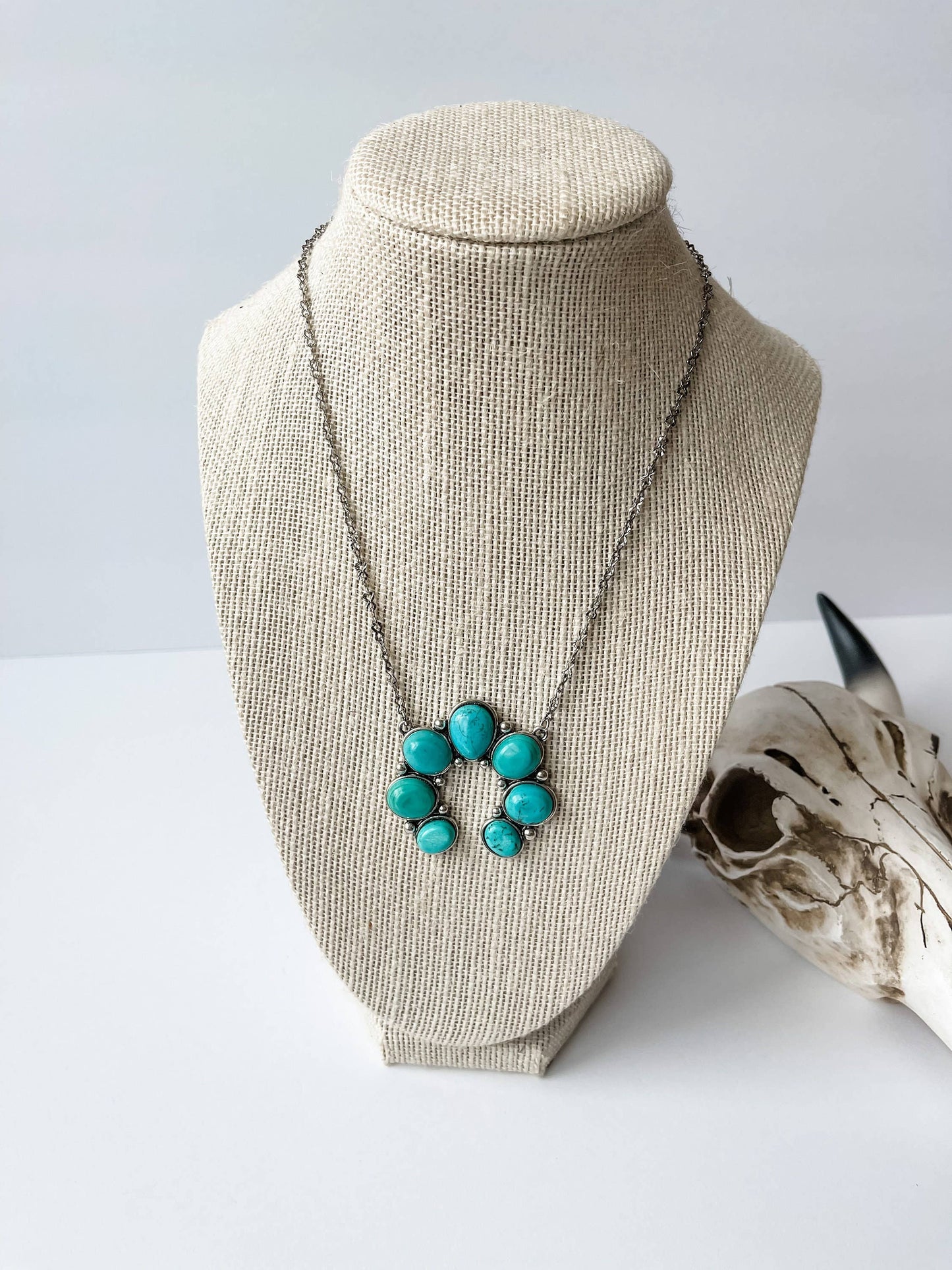 Semi Stone Squash Blossom Pendant Necklace: Turquoise