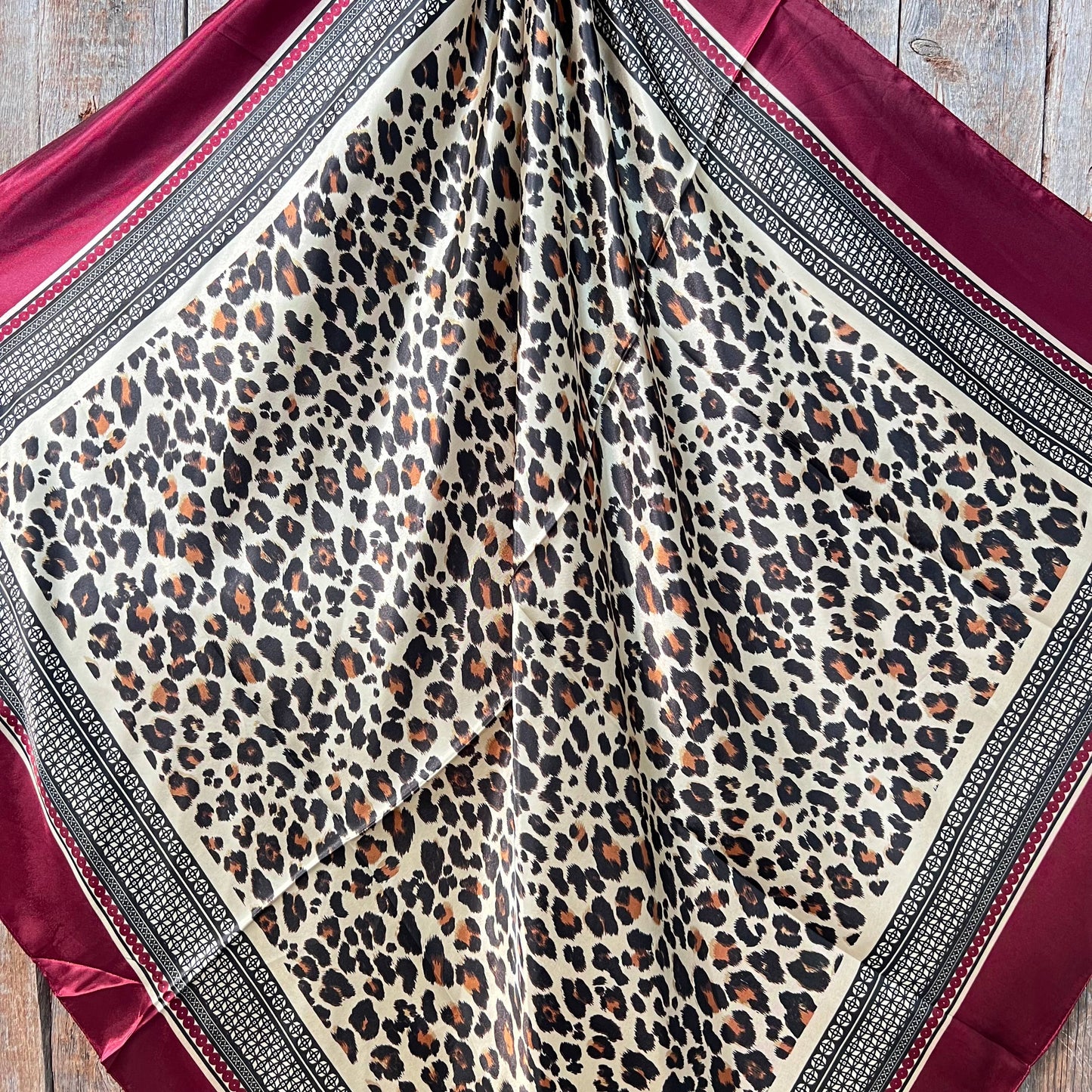 Wine Leopard Print Wild Rag Scarf