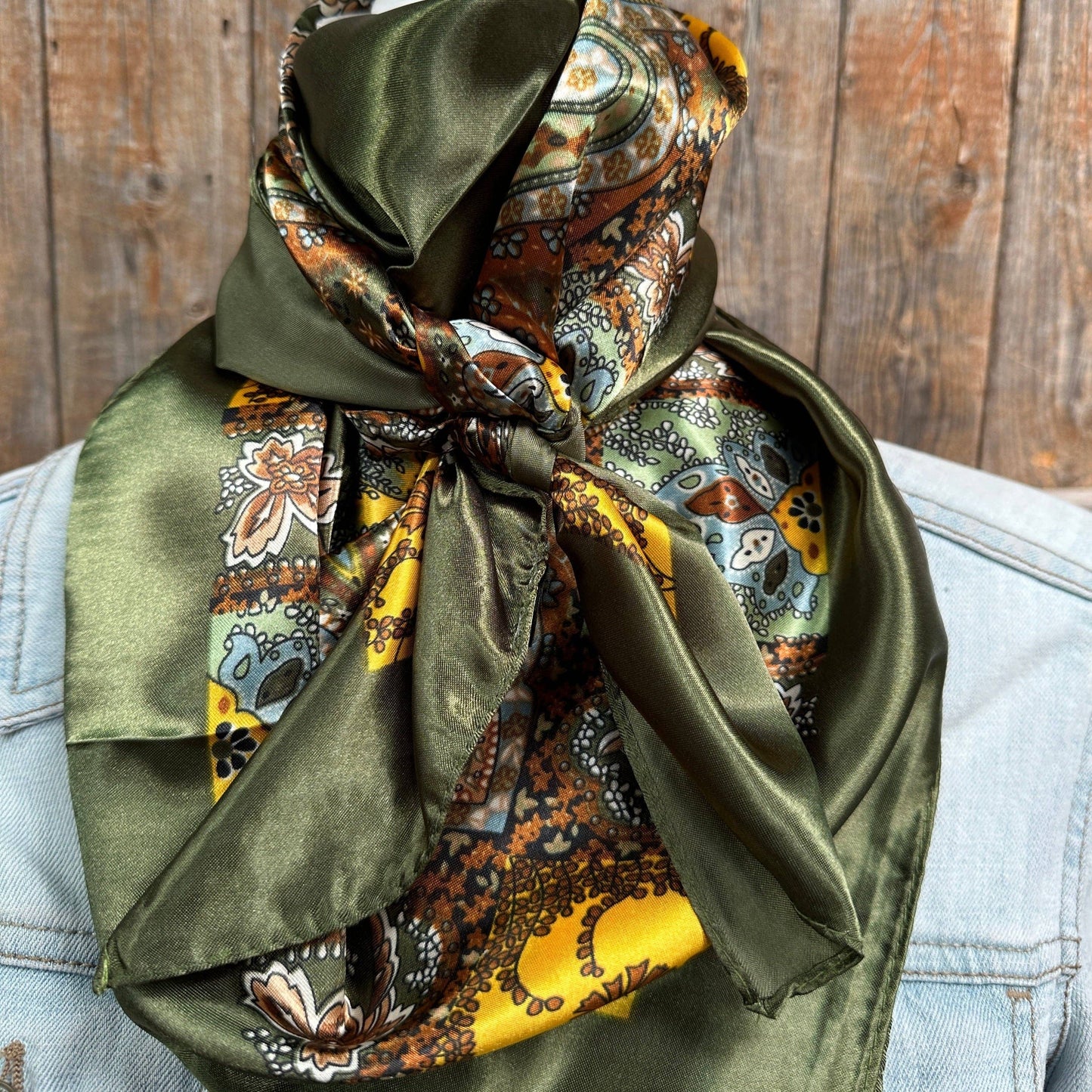 Olive Tone Paisley Wild Rag Scarf